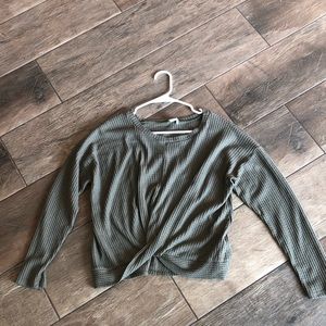 Green tie up sweater